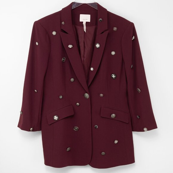 Cinq à Sept Cheyenne Blazer Button-Embellished Calla Lily Maroon Wine Size 12 - Picture 1 of 8